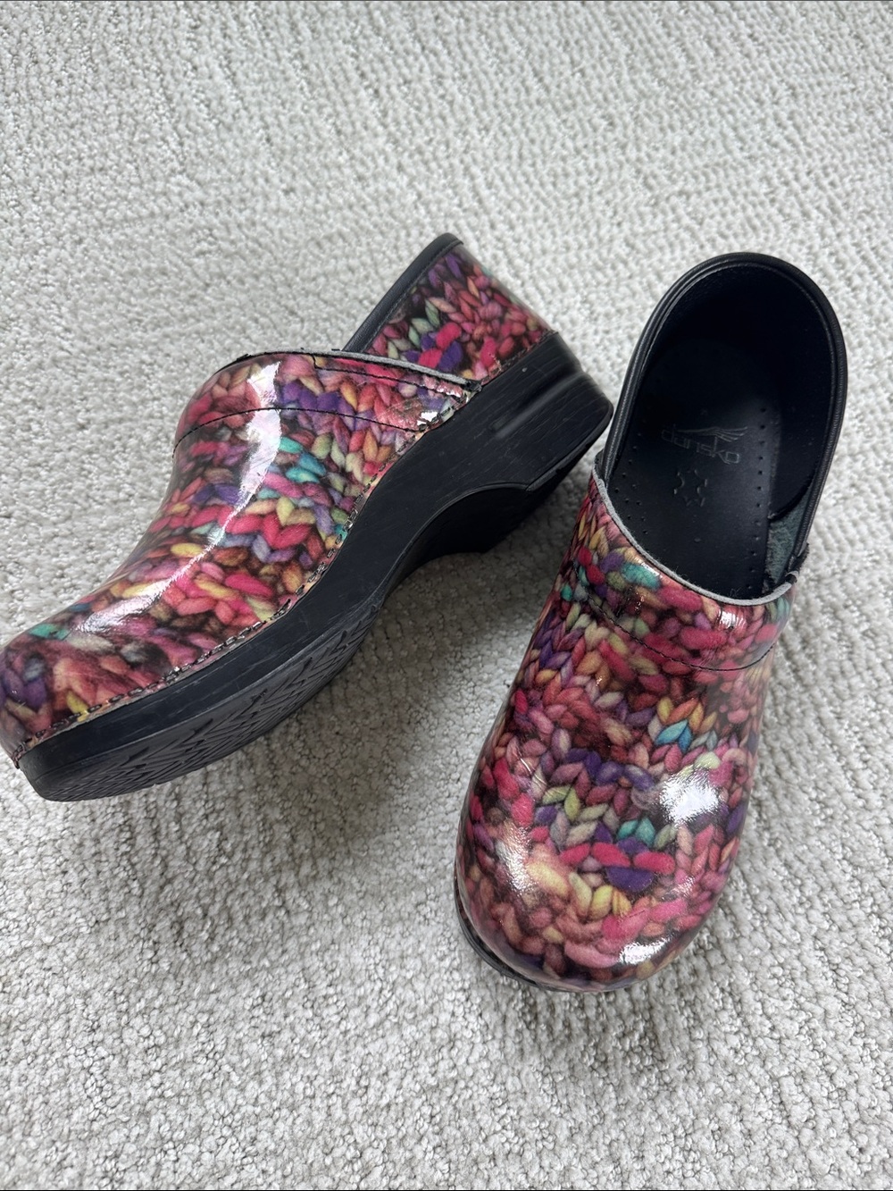 Dansko Pink Multicolor Knit-Print Clogs